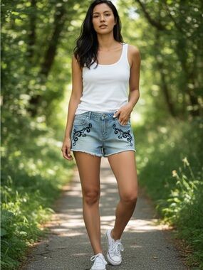 MATERIAL GIRL Cutoff Shorts with Black Scroll Detail - Blue size 11